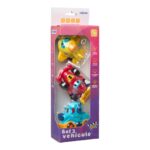 SET 3 VEHICULE ACTIONATE PRIN INERTIE- CAMION ALBASTRU, MASINA DE CURSE ROSIE, AVION GALBEN,MOMKI - Image 3