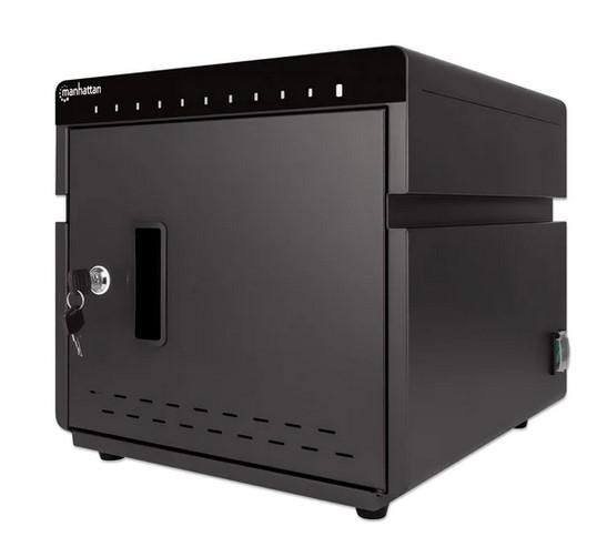 Statie de incarcare Manhattan 715942 pentru tablete si telefoane cu display de pana la 10", suporta pana la 10 dispozitive, tip port USB-C PD, putere totala 180, 18W per port, cu protectie la supratensiune, ventilatie silentioasa, carcasa de metal, negru. Nu contine cablul de alimentare si alte