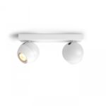Spot LED Dublu Philips Hue Buckram, Bluetooth, 2xGU10, 2x5W, 700 lm ,lumina alba (2200-6500K), IP20, 25.2x8.2cm, Metal, Alb, Intrerupator cuvariator inclus