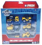 MACHETA DIE CAST, SET 6 UTILAJE, SCARA 1/64, 7.5CM, DIVERSE MODELE SI CULORI- INCARCATOR, COMPACTOR, BULDOZER, BETONIERA, EXCAVATOR SENILE, BASCULANTA- ALB, BLEU,NEGRU SI GALBEN - Image 4