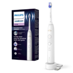 Periuta de dinti electrica Philips Sonicare HX7400/01, 62.000 miscari/minut, autonomie 21 zile, 2 moduri de periere, 3 intensitati, senzor presiune luminos, functia BrushSync, capat de periere Sensitive, alb