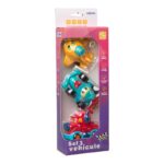 SET 3 VEHICULE ACTIONATE PRIN INERTIE- CAMION ROSU, MASINA DE CURSE ALBASTRA, AVION GALBEN,MOMKI - Image 3