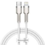 CABLU alimentare si date Baseus Cafule Metal, Fast Charging Data Cable pt. smartphone, USB Type-C la Lightning Iphone PD 20W, brodat, 1m, alb