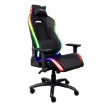 Scaun gaming Trust GXT 719 Ruya, iluminare RGB, 5 roti, ridicare pe gaz clasa 4, adjustabil pe inaltime, material piele PU si plastic, greutate maxima suportata 150 kg, negru