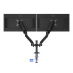 Brat sustinere AD110DX AOC 2 monitoare cu dimensiune maxima 27", fixarede birou, pivot 360gr, raza larga de inclinare, flexibilitate, inaltime230 mm, material aluminiu, culoare negru