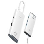 Docking Station Baseus Lite, conectare PC USB Type-C, USB 3.0 x 3, USB Type C x 1 PD 20V/5A, HDMI x 1/4K/30Hz, alb