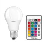 Pachet 2 Becuri LED RGB Osram Star Classic A, E27, 9.7W (60W), 806 lm, lumina alba si color (2700K-6500K) + Telecomanda