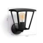 Aplica tip felinar LED pentru exterior Philips Hue Inara UP, 1xE27, 7W ,550 lm, lumina calda (2700K), dimabila, IP44, 256x219x277mm, Negru