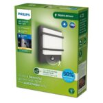 Aplica LED pentru exterior cu senzor de miscare Philips PETRONIA, 3.8W ,800 lm, lumina calda (2700K), IP44, 227x190x60mm, Antracit