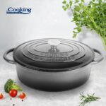 SEMIOALA  FONTA EMAILATA OVALA + CAPAC 37x29x15 CM, 9L MARBLE GREY, COOKING BY HEINNER - Image 4
