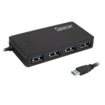 Hub extern Spacer, porturi USB: USB 3.0 x 4, conectare prin USB 3.0, lungime cablu 15cm, negru