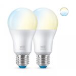 2 Becuri LED inteligente WiZ Connected Whites A60, Wi-Fi, E27, 8W (60W), 806 lm, lumina alba (2700-6500K), compatibil Google Assistant/Alexa/Siri