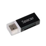 Card reader extern Spacer, interfata USB 2.0, citeste/scrie: SD, microSD, MS, M2; aluminiu, negru