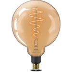 Bec LED inteligent vintage (decorativ) Philips Filament Globe AmberG200 ,Wi-Fi, Bluetooth, E27, 6W (25W), 390 lm, lumina alba (2000-5000K)