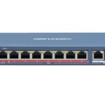 Switch 8 porturi PoE Hikvision DS-3E1310HP-EI prezinta 1 × 10/100 Mbps Hi-PoE port, 7 × 10/100 Mbps PoE ports, and 2 × 10/100/1000 Mbps RJ45 ports, Up to 300 m Long Range PoE Transmission,IEEE 802.3bt standard Hi- PoE port provides max. 90 W power supply for high power devices such
