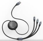 CABLU alimentare si date Baseus Bright Mirror 2 One-for-three Retractable, pt. smartphone, USB la Micro-USB + Lightning Iphone + USB Type-C 3.5A, 1.1m, negru