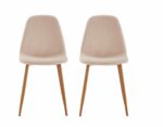 Set 2 scaune dining cu model brodat Bej