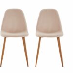 Set 2 scaune dining cu model brodat Bej