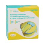 Bol compartimentat cu ventuza antialunecare si capac cu lingurita si furculita, blue, U-Grow - Image 4
