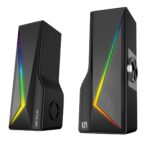 Boxe gaming 2.0 Blys RGB,  functie Dual Mode Bluetooth , putere: 3W x 2, impedanță: 4Ω, frecvență: 200Hz - 16KHz, sensibilitate: 650mv±50mv, alimentare: DC5V / 1A, S/N:≥85dB, dimensiunea driverului: 2 inch x 2, Conexiune: 3.5mm jack TRS, RGB : 6 moduri de lumină, cablu USB & audio: 1.2m