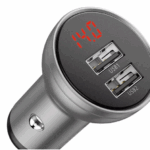 Incarcato auto Baseus Digital Display, 2 x USB Output 5V/4.8A, total output 24W, pt. bricheta auto, afisaj digital, argintiu