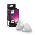 2 Becuri LED RGB inteligente Philips Hue MR16, Bluetooth, GU5.3, 12V ,6.3W, 400 lm, lumina alba si color (2000-6500K)
