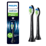 Rezerve PHILIPS Sonicare Optimal White HX6062/88, Pachet de 2 capete de periere, Standard, Click-on, Sincronizarea modurilor BrushSync, Negru, L x A x I (mm) 60x25.7x230.5