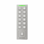 Cititor de proximitate cu tastatura Hikvision DS-K1T809MWX, card sau PIN, maxim 5000 carduri si 1000 useri, cititor pentru carduri M1 incorporat, Wiegand out, supports Wiegand 26/34, alimentare: 12 VDC, 1 A,  protectie: IP65, dimensiunii: 151 mm × 48 mm × 21.5 mm, montare aparenta.