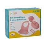 Set diversificare 5 piese silicon : baveta, bol, farfurie, lingurita si furculita, roz, U-Grow - Image 7