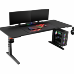 Birou gaming Genesis Holm Modular 180, material lemn/metal, reglabil pe inaltime 70 - 90 cm, iluminare RGB, management cabluri, negru
