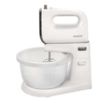 Mixer cu bol Philips Viva Collection HR3745/00, 450 W, Bol actionare automata, 5 viteze, Functie Turbo, Alb/Gri