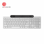 Tastatura Lenovo 800 Self-Charging Bluetooth; reincarcabila cu ajutorul luminii ambientale, fara spatiu destinat bateriilor clasice; layout: US; conectivitate: BT 5.1, se poate conecta la 3 dispozitive; greutate: 635g; compatibil cu Windows 10, Windows 11; culoare: alb