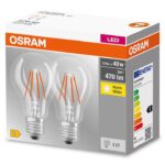 2 Becuri LED Osram Base Classic A, E27, 4W (40W), 470 lm, lumina calda(2700K), cu filament