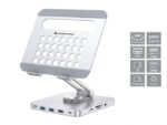 Conceptronic DONN26G Tablet Stand with 8-in-1 USB 3.2 Gen 1 Docking Station, 360° Rotating Base, Foldable, Adjustable Height, 160 x 178 x 45 mm - Image 4