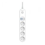 Prelungitor cu protectie Serioux SRXP-PS44W, 4 prize schuko, Tensiune intrare: 100-240V, 50-60Hz, Tensiune ieşire (total): 2500W-10A, 4 porturi USB (auto max), USB-C1-20W si USB-C2/A1/A2-12W, Amperaj port USB (max): 3.4A, Funcţie auto ID