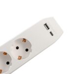 PRELUNGITOR SPACER, Schuko x 3, conectare prin Schuko (T),Type-C x1, USB x 1, 3.1A, cablu 4.5m, 16 A, max. 3500W,protectie copii, protectie supratensiune, Alb-Gri - Image 2