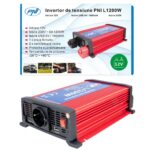 Invertor de tensiune PNI L1200W alimentare 12V iesire 230V, PNI- H1200W12, Tensiune de intrare: 12v dc, Tensiune de iesire: 230V AC, Amperaj pe iesirea 230V: 0-5.2 A, Racire activa ventilator, Eficienta:  85%, Iesire port USB, Dimensiuni: 208 x 107 x 70 mm, 1914 g.