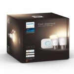 Pachet 2 Becuri LED RGB inteligente Philips Hue A60, E27, 9.5W (75W), 1055 lm, lumina calda (2700K) + Consola Hue Bridge