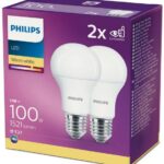 2 Becuri LED Philips A60, EyeComfort, E27, 13W (100W), 1521 lm ,luminacalda (2700K), mat