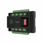 Door control modul Hikvision DS-K2M002X:  -Supports 2 door control. It can connect with access controller via RS-485 -Connects with card reader via RS-485 (OSDP) or Wiegand -Installs with guide rail -Supports battery charging and discharging -Supports indicators for indicating power status
