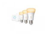 Pachet 3 Becuri LED inteligente Philips Hue A60, Bluetooth, E27,8W(75W), 1100 lm, lumina alba (2200-6500K) + Consola Hue Bridge +Intrerupator cu variator
