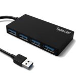 Hub USB SPACER SPHB-USB-4U30-03 USB-A, 4 porturi, Negru - Image 2