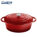 SEMIOALA FONTA EMAILATA OVALA+CAPAC 33.5x26X12 CM, 6L, RED LINE, COOKING BY HEINNER