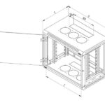 Rack de perete Triton sectiune simpla 18U 600mm adancime usa sticla panouri laterale detasabile, sectiuni acces cabluri sus/jos/spate securizare cu cheie, 1 pereche montanti reglabili, fabricat din tabla galvanizata IP30 gri