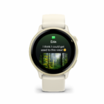 Ceas Garmin vívoactive 6 display AMOLED, dimensiune afisaj 30.4 mm, rezolutie afisaj  390 x 390 pixeli, memorie 8GB, autonomie până la 11 zile (5 zile cu afişajul permanent pornit), rezistanta la apa pana la 5 ATM, greutate: 23g, ramă Lunar Gold cu curea Bone, carcasă Light Sand şi curea din - Image 4