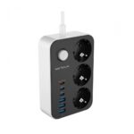 Prelungitor cu protectie Serioux SRXP-PS36B, 3 prize schuko Tensiune intrare: 100-240V, 50-60Hz Tensiune ieşire (total): 2500W – 10A 6 porturi USB (auto max): 15.5W USB-C2/C3/A1/A2/A3 - 12W USB-C1-20W Amperaj port USB (max): 3.4A Funcţie auto ID - Image 2