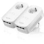 Tp-link AV1200 3-Port Gigabit Passthrough Powerline Starter Kit, 1200Mbps Powerline Datarate, Line-Neutral/Line-Ground 2*2 MIMO, 3 Gigabit Ethernet ports, HomePlug AV2, Green Powerline,  Plug and Play, Twin Pack