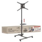 Suport Mobil de podea pentru TV plat/curbat Barkan + raft metal pentru laptop, 32" - 86", VESA 600x400mm, suporta pana la 50kg, Negru