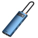 DOCKING Station Baseus Metal Gleam, conectare PC USB Type-C, USB 3.0 x 3, USB Type C x 1 PD 100W 5V / 9V / 14.5V / 20V 5A (Max.), Gigabit RJ-45 x 1, HDMI x 1/4K/30Hz, albastru - Image 2