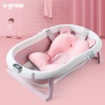Cadita cu pernuta pentru bebelusi, termometru digital incorporat, pliabila, dop se scurgere, picioare anti-alunecare , roz, U-Grow - Image 2